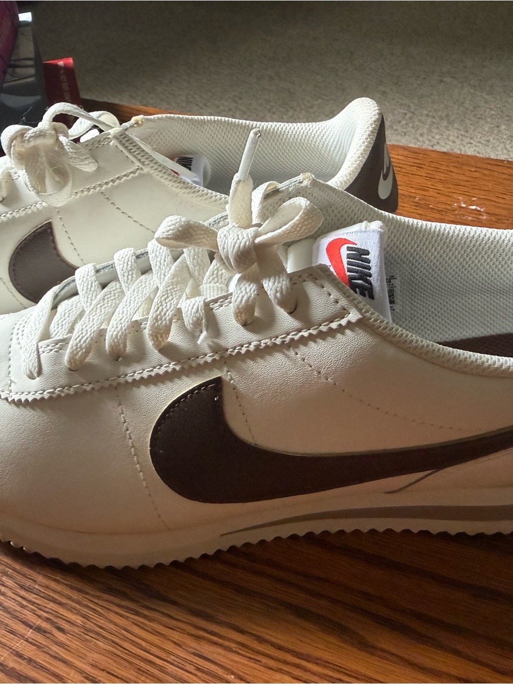 Nike White Sneakers with Brown Swoosh worn once